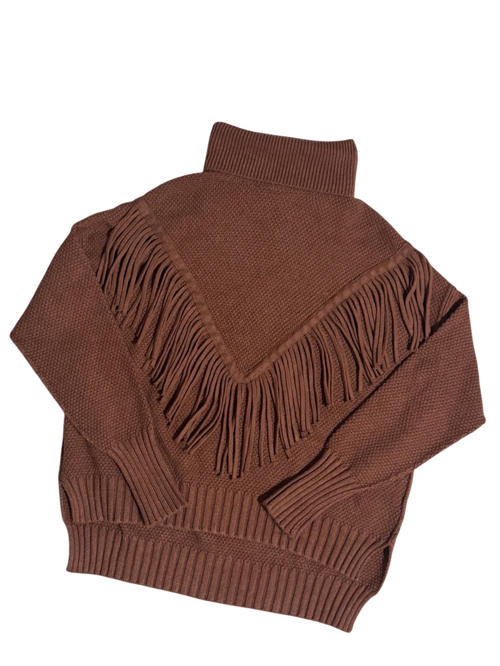 Philosophy Brown Fringe Turtleneck Sweater